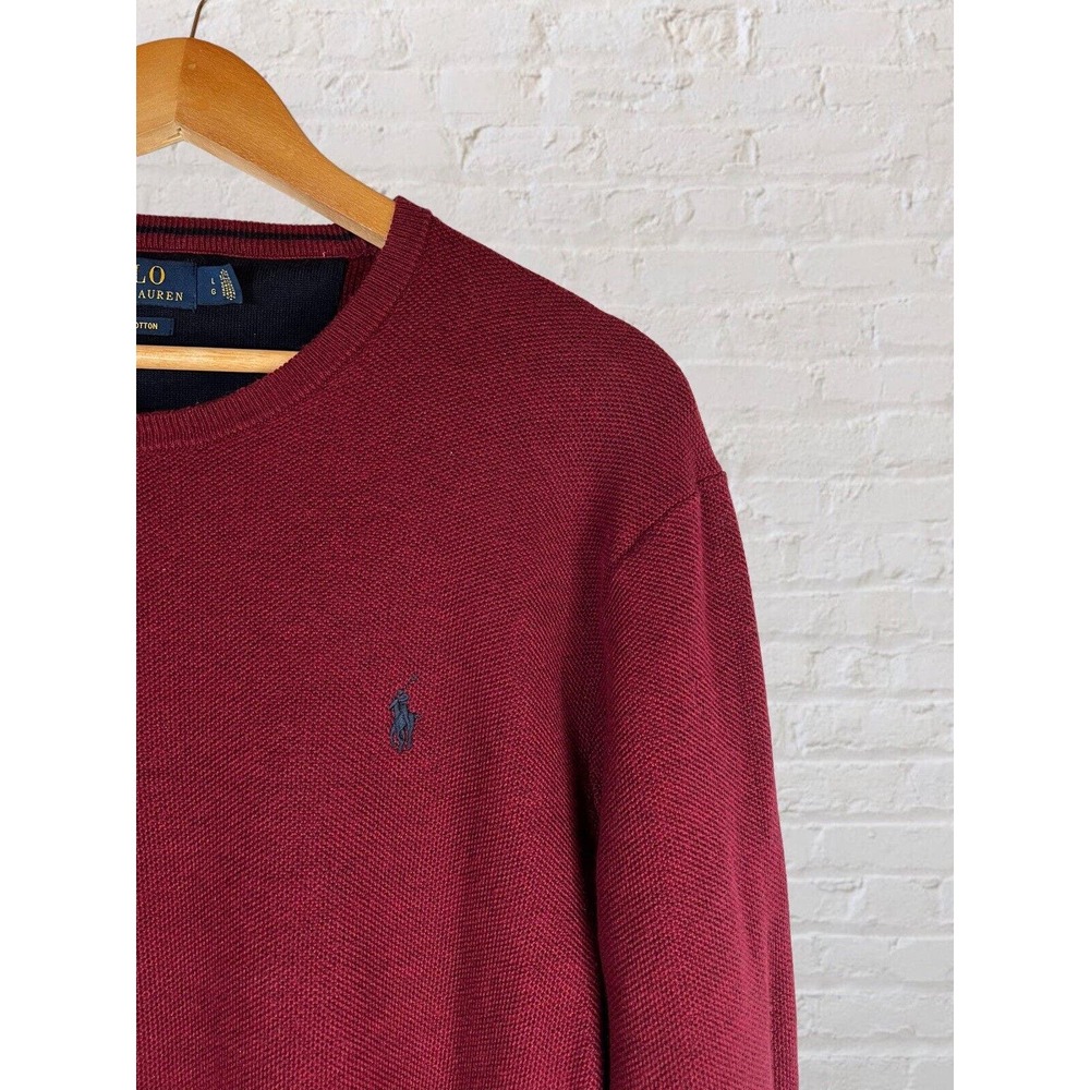 Polo Ralph Lauren Large Mens. Burgundy Red Knit Crew Neck Long Sleeve Sweater - Picture 2 of 7